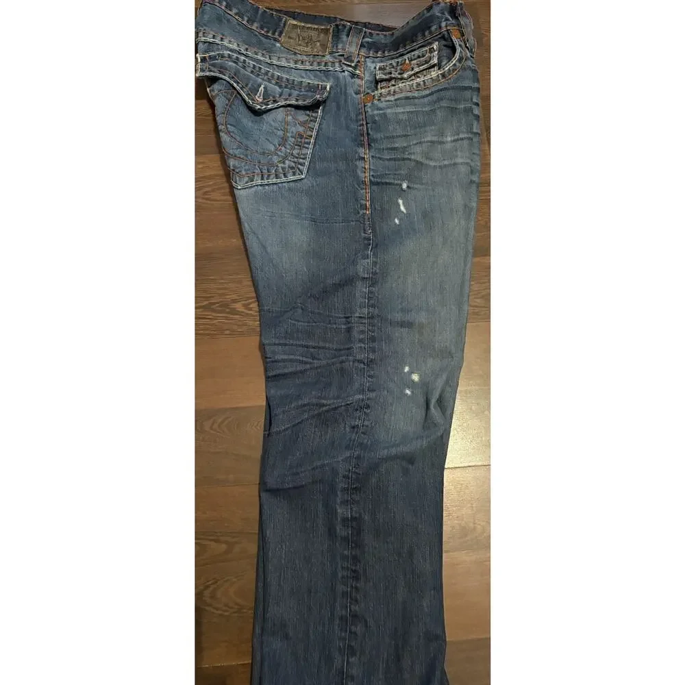 TRUE RELIGION Mens - Ricky Blue Brown Super T Jeans in TXD DK Hideout 40x31